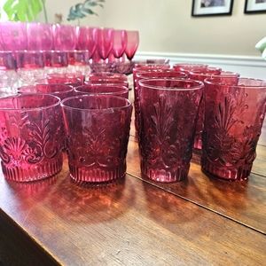 Pilgrim glass Adams Cranberry Double old fashion glasses set of 16 (8 L, 8 S)